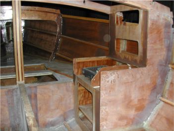 Starboard galley lockers. The centreplate case is at lower left in the 