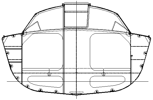 Hull section of Didi 38 radius chine plywood boat plans for amateur boatbuilders
