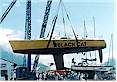 Launch day of "Black Cat" Didi 38 radius chine plywood boat for amateur boatbuilders